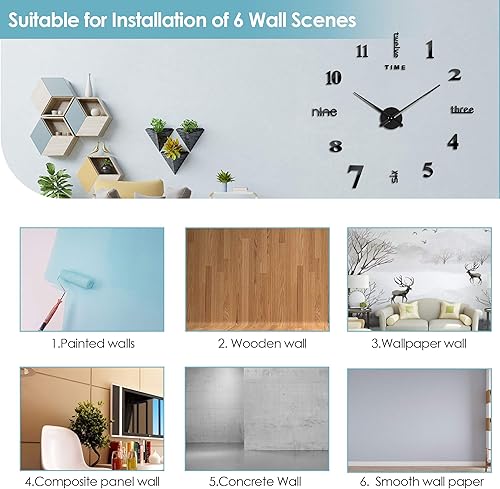 Miniatura 7 de FERRISA Reloj de Pared DIY Sin Marco, 3 en 1 Reloj de Pared Grande 3D Sin Marco de 47 Pulgadas, Reloj de Pared 3D DIY para Sala de Estar Dormitorio