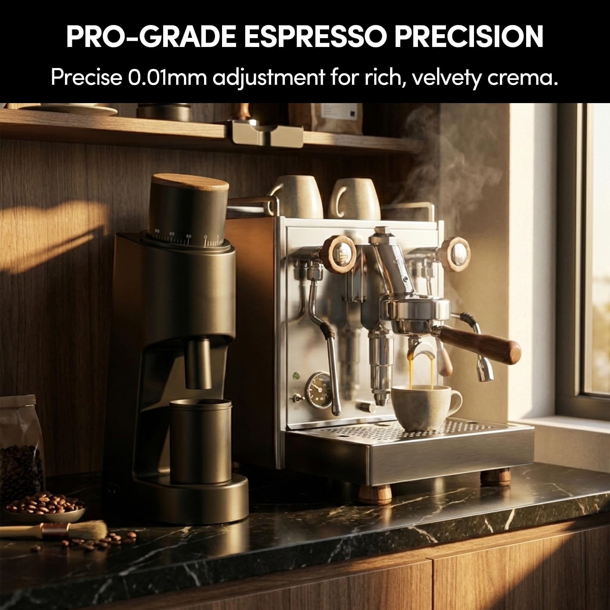 Molinillo de café, fresa cónica de acero inoxidable de 38 mm con ajuste continuo de 0,01 mm para espresso y vertido, diseño de una sola dosis