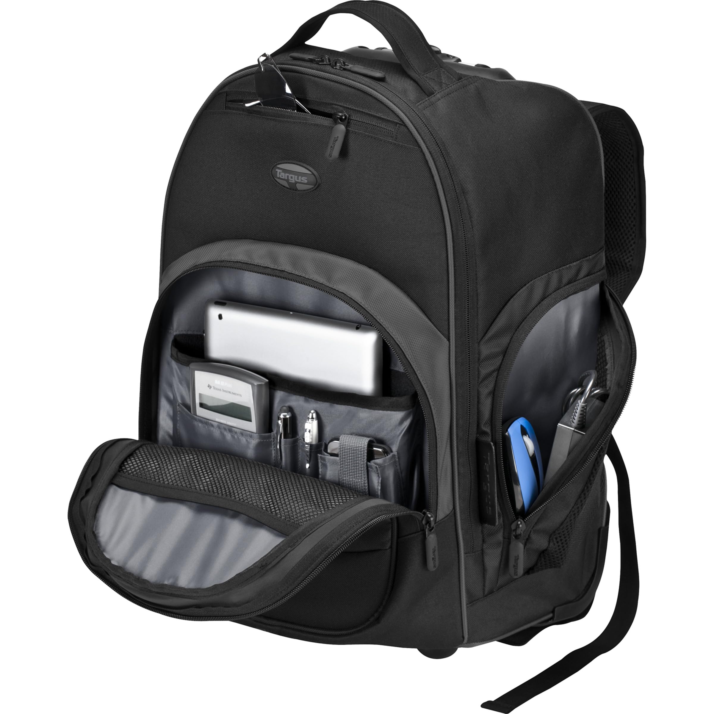 Targus Kompakter Roll-Rucksack für Business, College Student und Reise, Pendler, strapazierfähiges Material, Tablet-Tasche, abnehmbare Laptop-Schutzhülle für 16 Zoll Laptop, schwarz (TSB750US)