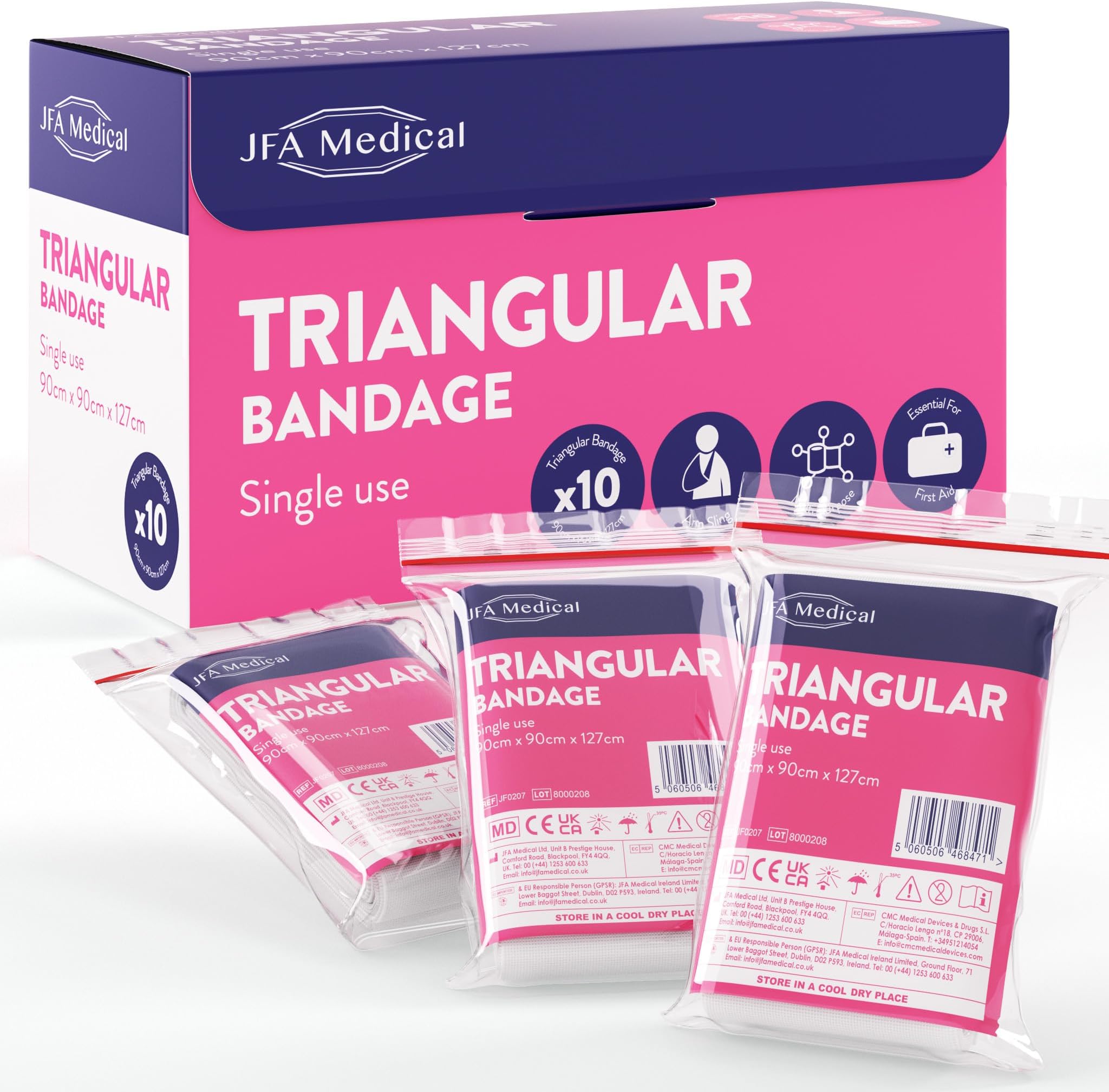 JFA Medical Non-Woven Triangular Bandage Arm Sling 90cm x 90cm x 127cm - Box of 10 Bandages