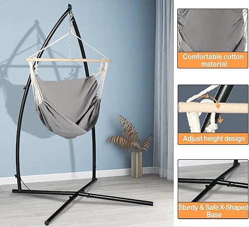 Miniatura 3 de LAZZO Silla colgante con soporte silla columpio para interiores y exteriores incluye soporte en forma de X juego de soporte para silla colgante de