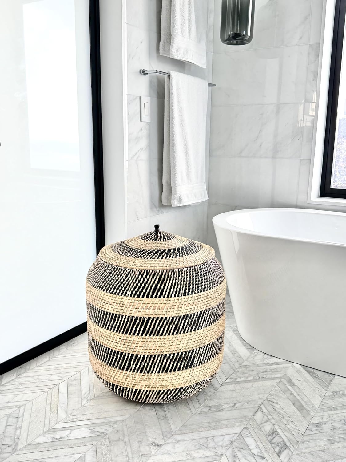 KOUBOO Extra-Large Rattan Belly, Natural-Black Storage Basket