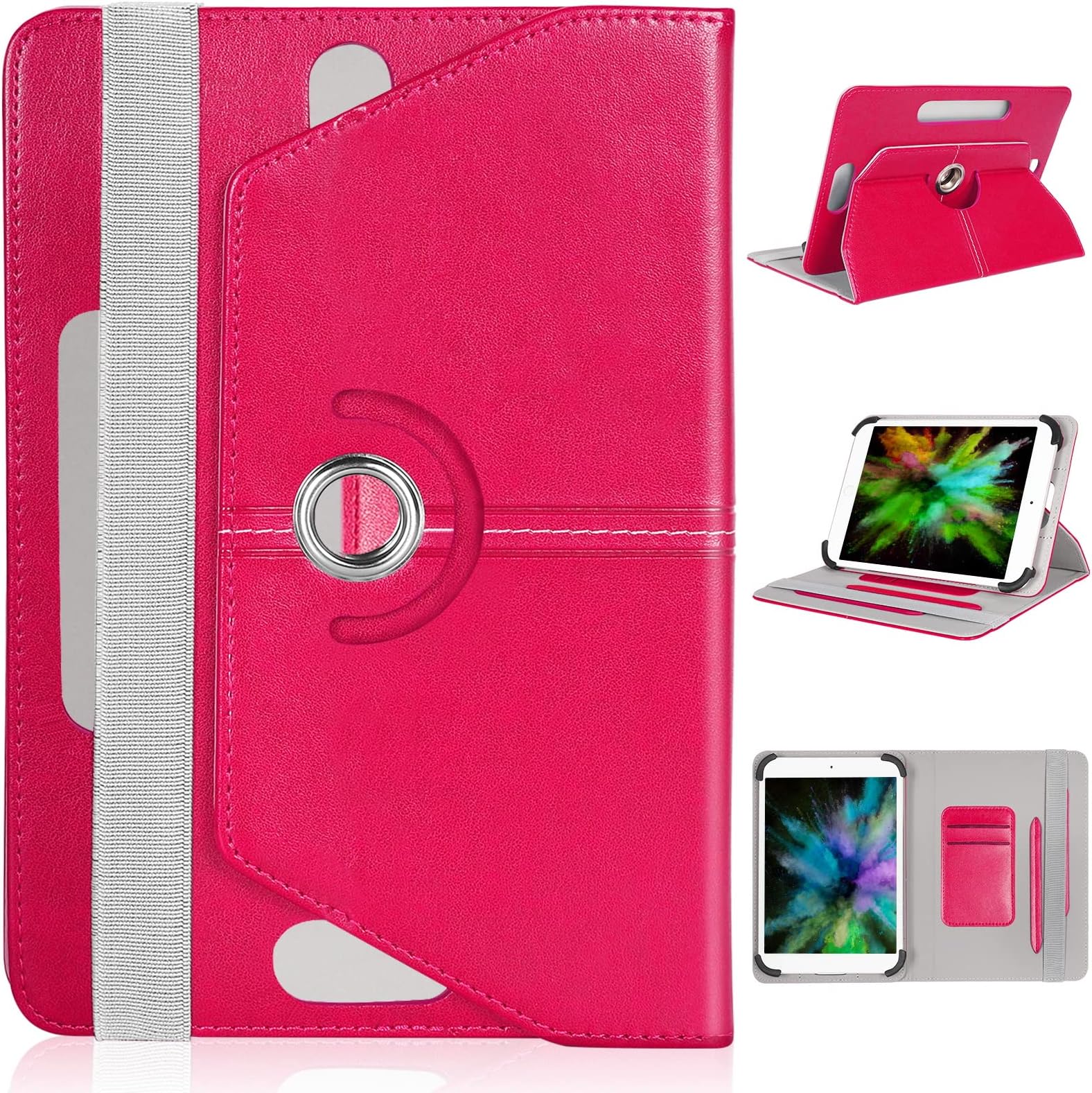 UrbanX 7"-8" Inch Universal Tablet Case Protective Cover Folio for BlackBerry Playbook 2012 7 8 Inch 360 Degree Rotatable Kickstand Multiple Viewing Angles Credit Card Holder