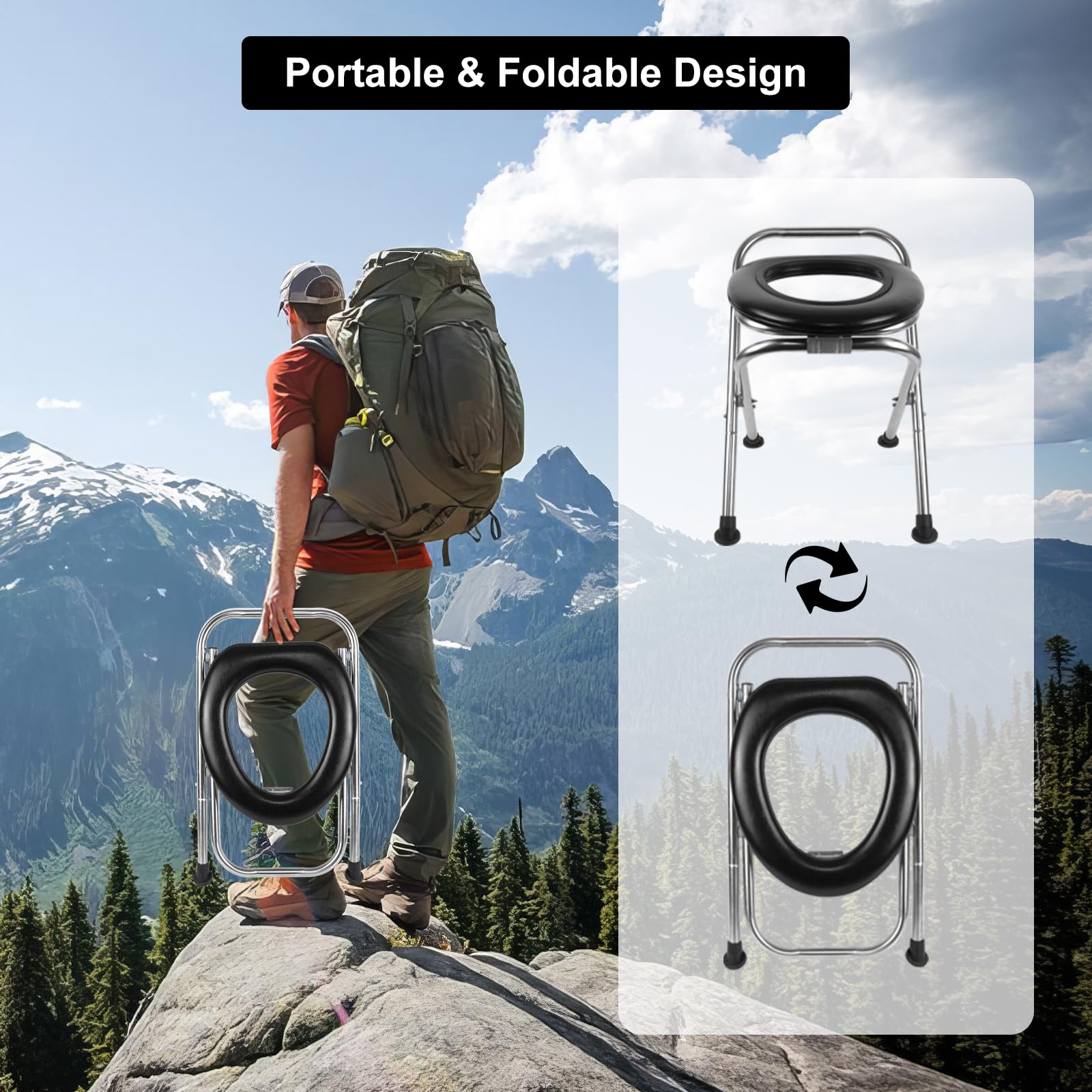Verbesserte tragbare Toilette für Camping, Edelstahl, tragbare Toilette mit weichem Sitz, 158.8 kg Kapazität, tragbare Camping-WC, Falt-WC, tragbare Toilette für Camp, Wandern, Bootfahren