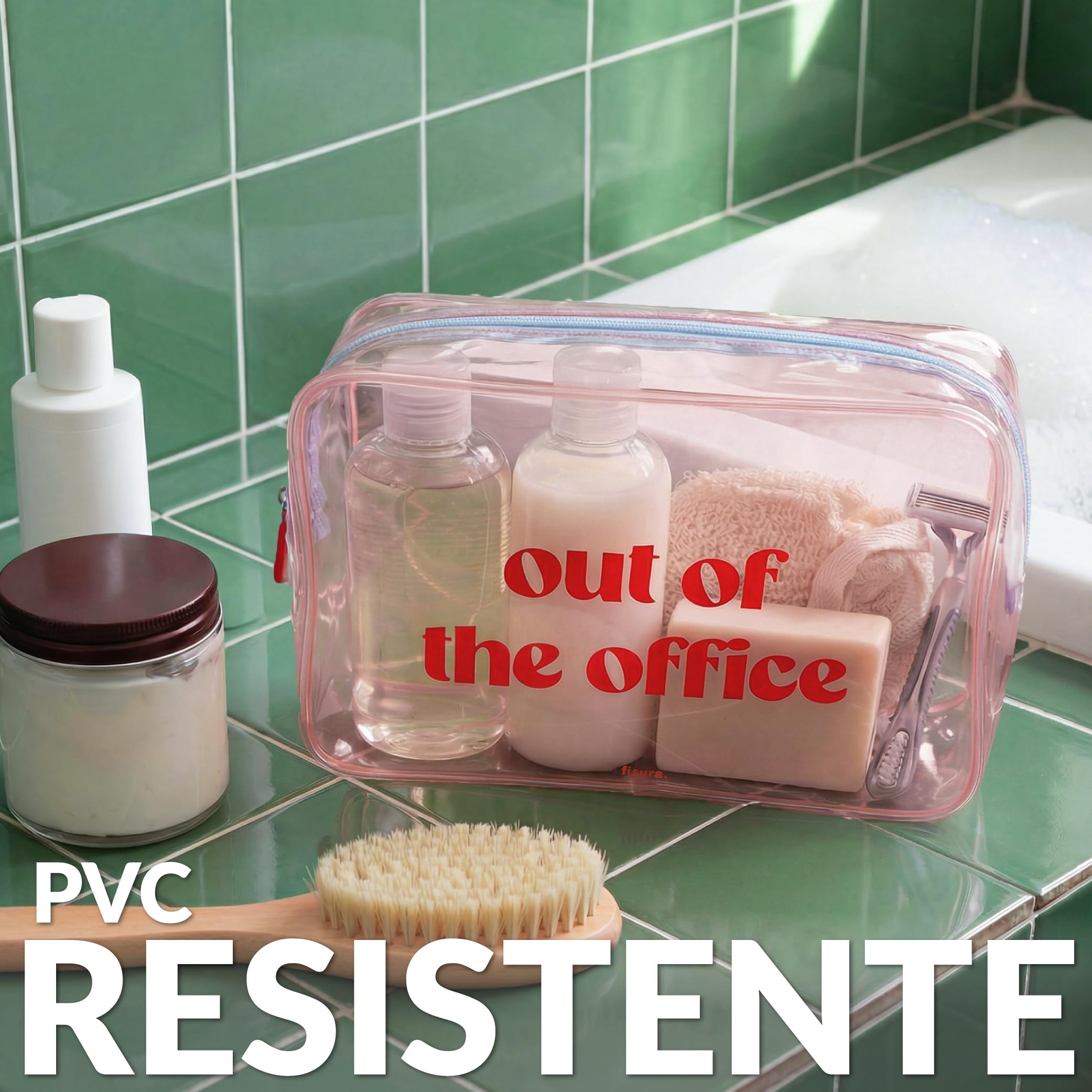 Fisura – Beauty case trasparente "out of the Office" rosa. Beauty case da viaggio grande da 3 litri per vacanze o vacanze. Beauty case da spiaggia trasparente.