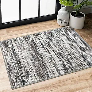 2x3 Grey Brown Modern Abstract Rug for Entryway, Super Soft Small Area Rug, Washable Non-Slip Kitchen Rugs, Low-Pile Mat for Kitchen, Bedside, Indoor Door Mat