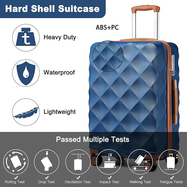 British Traveller Valise Grande Taille 74.5x49x30.5cm,Valise Soute 91L Rigide et Légère avec 4 roulettes 360° et Serrure TSA Idéale pour Voyages Longs(Marine/Brun) - 3