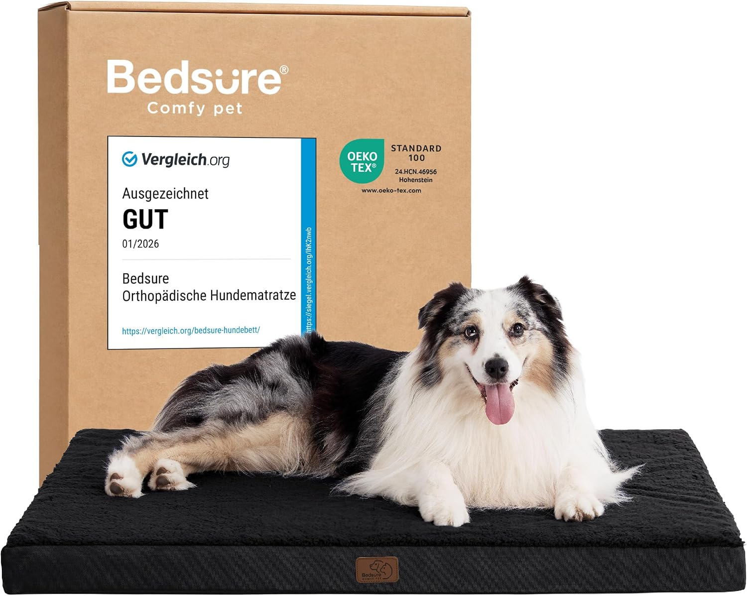 BEDSURE Orthopaedic Dog Bed for Large Dogs Washable 104 x 74 cm Black