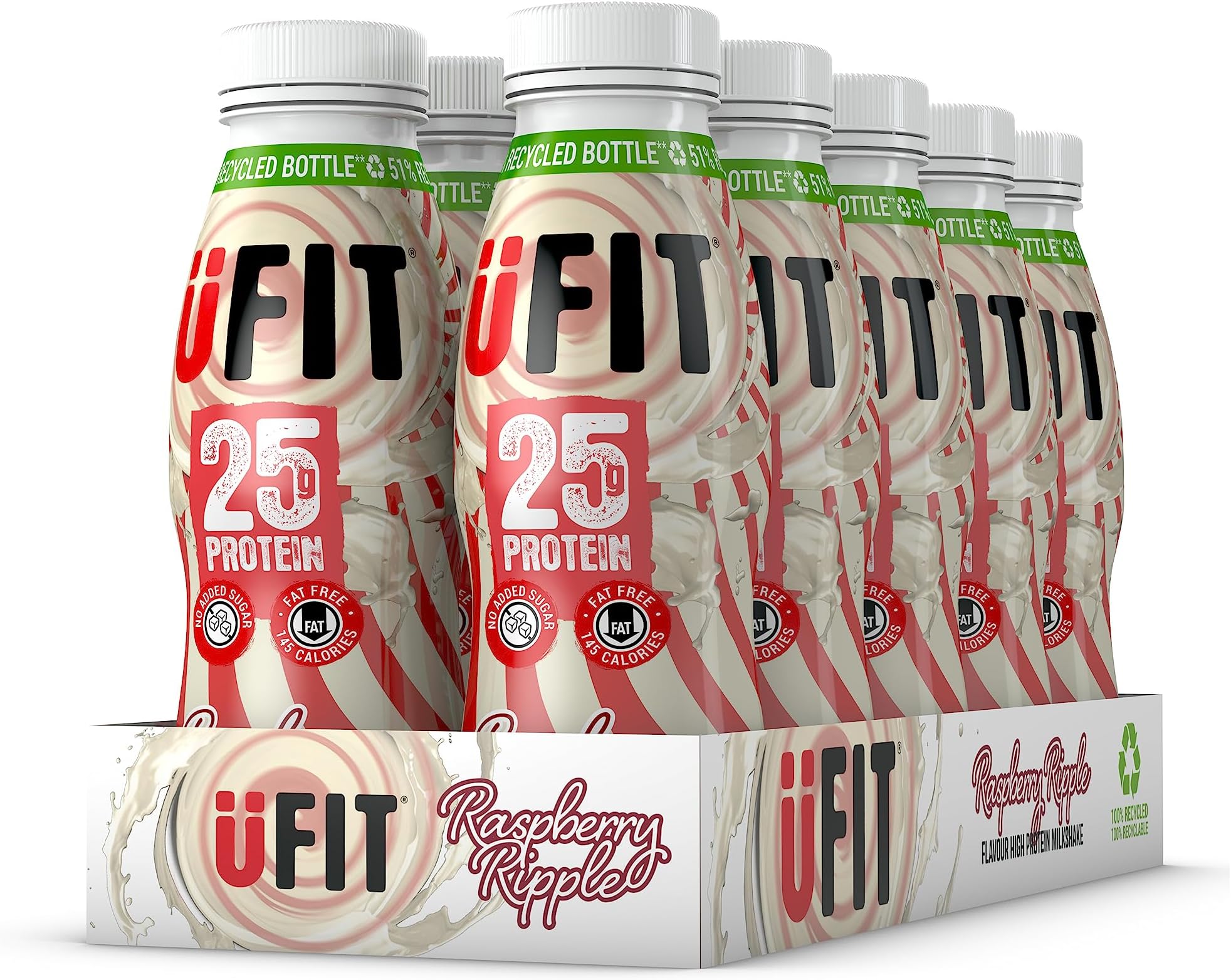 High 25g Protein Shake - Raspberry Ripple Flavour- Fat Free - No Added Sugar – Ready to Drink - 10 x 330ml (Packaging May Vary)