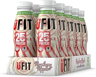 UFIT High 25g Protein Shake - Raspberry Ripple Flavour- Fat Free - No Added Sugar – Ready to Drink - 10 x 330ml (Packaging May Vary)