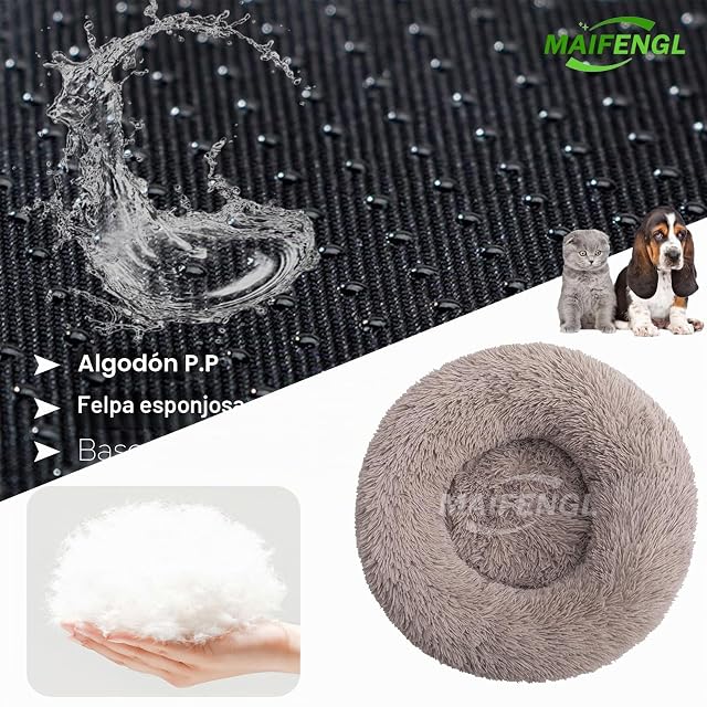 Foto 3 de 7 de MAIFENGL Cama para Perros, Camas de Gatos Perros Donut con Parte Inferior Antideslizante