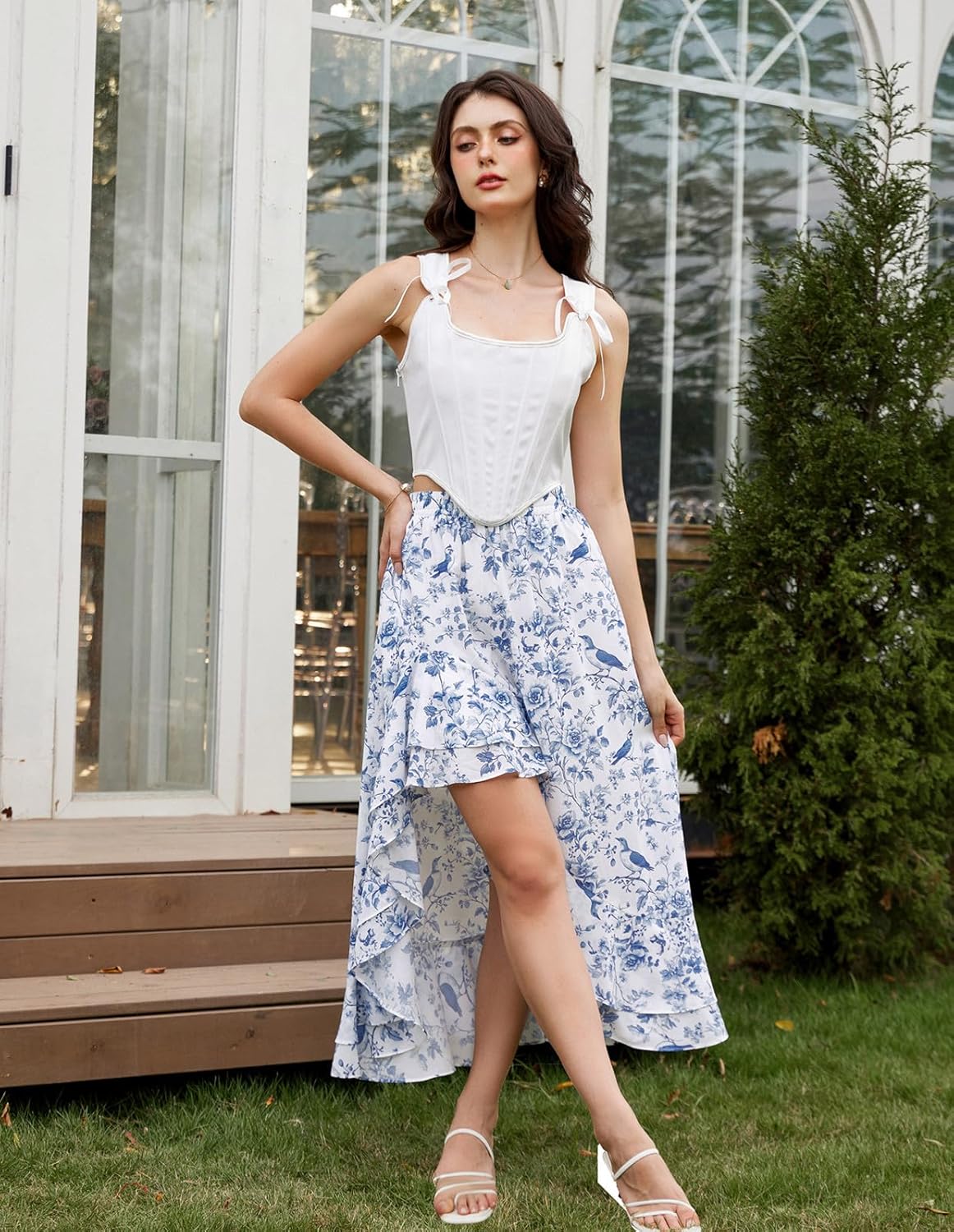 Scarlet Darkness Women's Renaissance Skirt Floral Print High Waist Ruffle Boho Maxi Skirts - Image 3