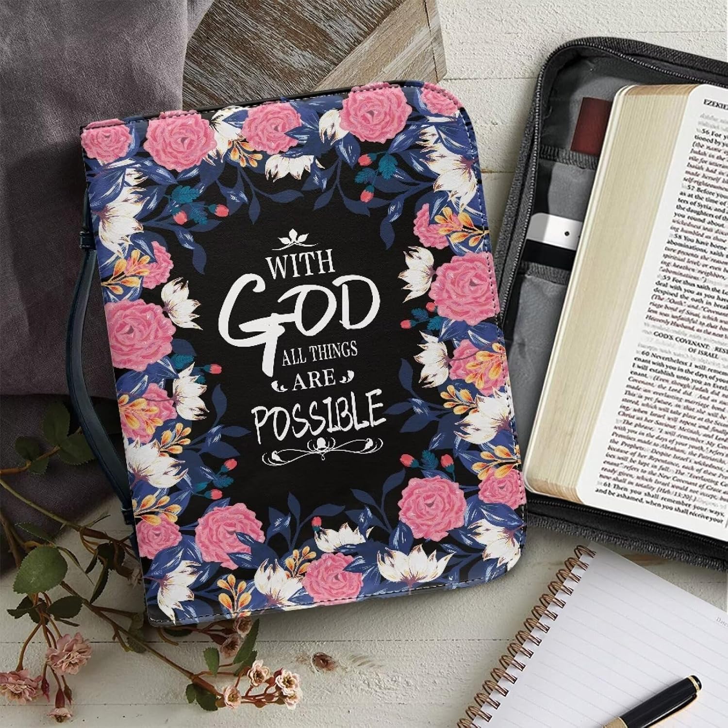 TODIYADDU Bible Cover Personalized Customizable PU Bible Protector Book Cover Bible Tote Bag