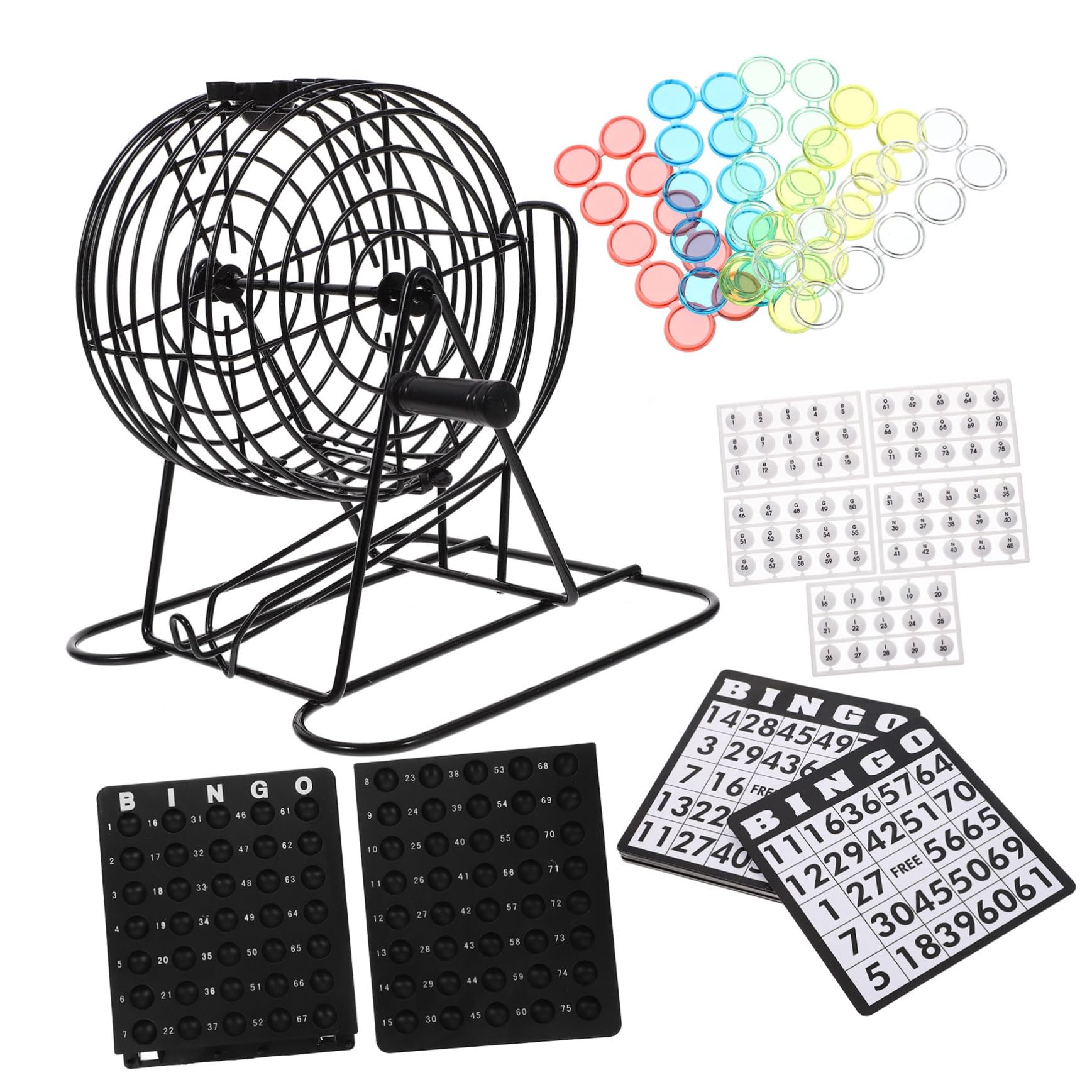 HEMOTON Jeu de Société Bingo Cage Métallique en Fer Noir, Jeu de Loterie Amusant et Captivant pour Maison ou Bar, Jouet Interactif pour Soirées en Famille