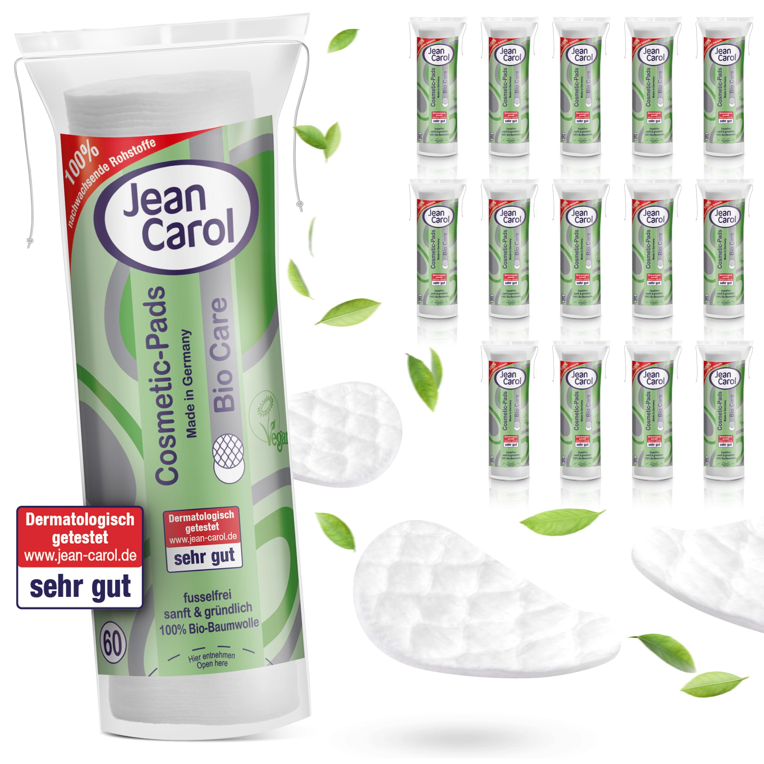 Jean Carol Bio Care Duo Wattepads, 15er Pack (15 x 60 Stück) für die tägliche Pflege