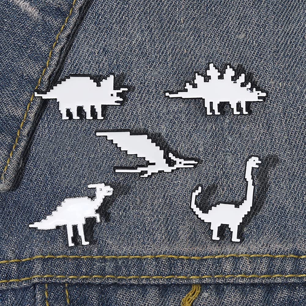 Retro pixel dinosaur personality funny everything matching bag clothing alloy dripping metal badge Fashion Jewelry Gift for kids (dinosaur5)