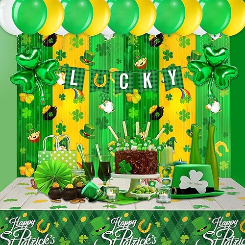 Miniatura 4 de Panelee Paquete de 2 cortinas de flecos de papel de aluminio del día de San Patricio, decoración de fiesta del día de San Patricio, 3.3 x 6.6 pies,