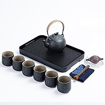 TEANAGOO Service à thé japonais complet avec plateau, gris anthracite, service à thé en porcelaine de Chine, 1 théière (700ml/25oz) + 6 tasses à thé (205ml/7.2oz),U1, plateau à thé avec