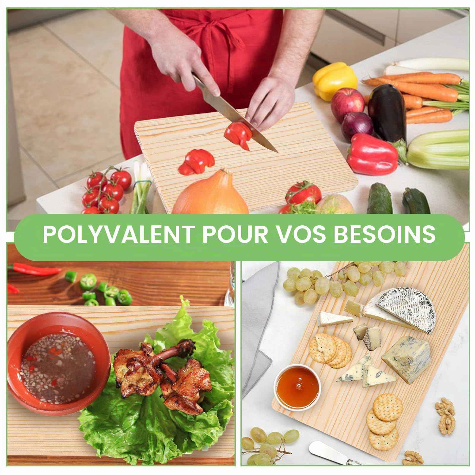 Planche Bois 10 Pièces - Planches en Bois de Pin Naturel 24x14x1 cm, Planche Apéro, Planche de Bois Non Traité pour Petit-Déjeuner, Charcuterie, Légumes - Idéal pour DIY