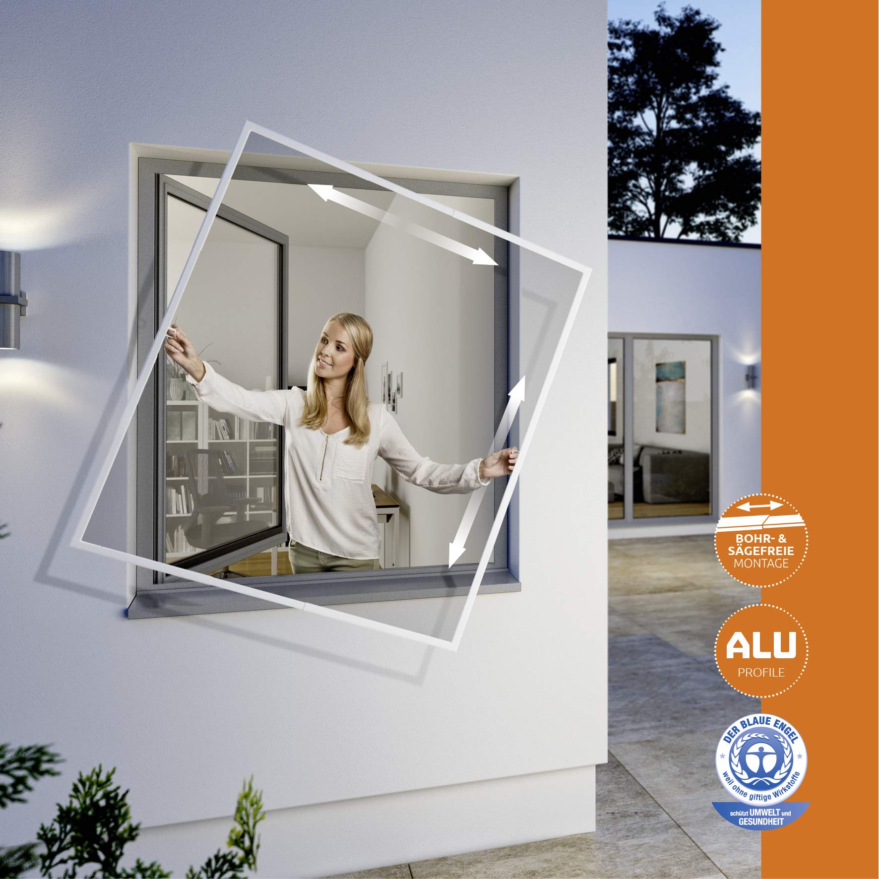 Windhager FLEXI Fit 04305 moskitiera teleskopowa, bez piłowania, zestaw do samodzielnego montażu, 130 x 150 cm, kolor biały