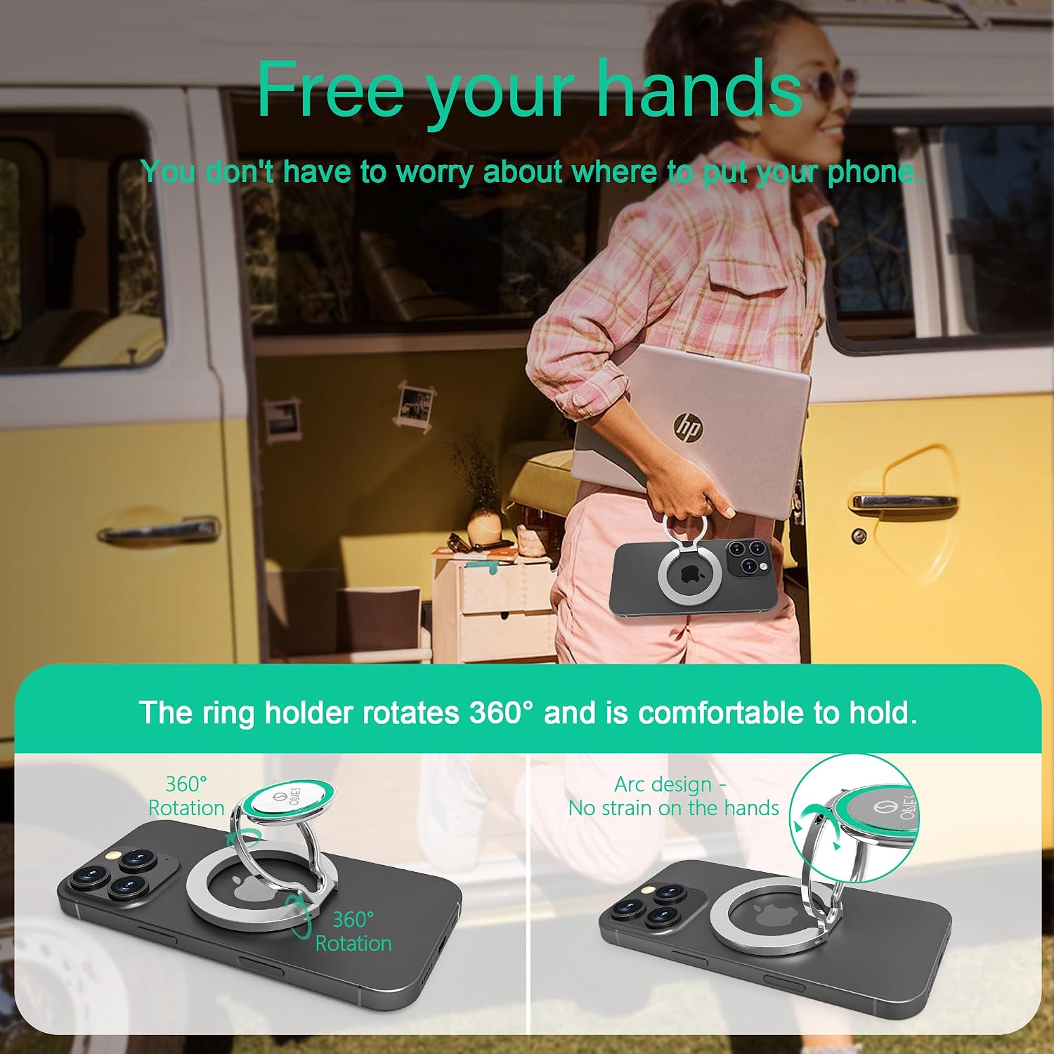 ONES Luminous Phone Holder with Night Light with MagSafe, Strong Magnetic Phone Grip Ring Holder, 360° Rotatable, Foldable Stand Ring Holder for Smartphones Like iPhone 17/16/15/14, Samsung S23/24/25