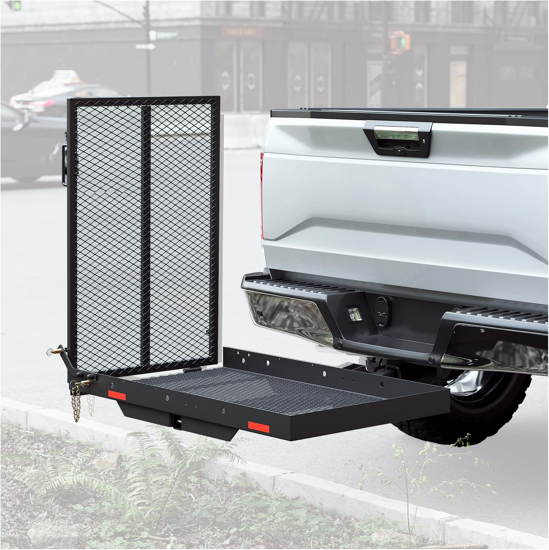 KUAFU Trailer Hitch Folding Mobility Scooter Carrier Rack Luggage Basket Lift Rack Loading Ramp Wheelchair Carrier Mount Steel