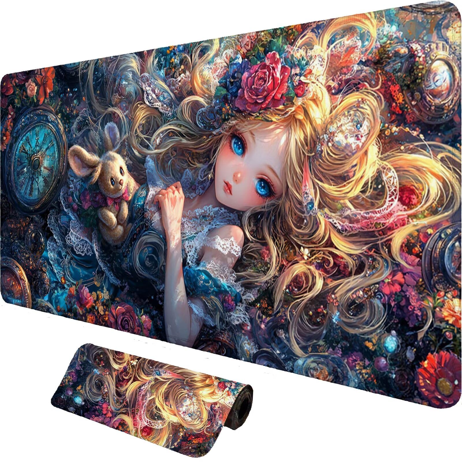 Tappetino Mouse Gaming XXL 1200x600x3mm,Tappetino Mouse Fumetto Design con Bordi Cuciti,Ragazza Mouse Pad Gaming Accessori per Migliora Precisione e Velocità,Extended Keyboard Pad per Scrivania,o-1887
