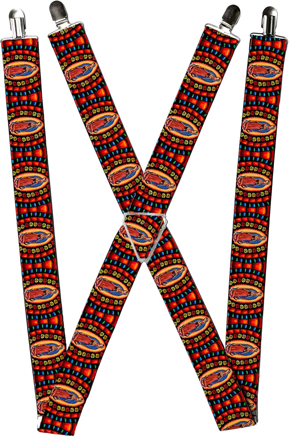 Buckle-Down Suspenders, Virgen De Guadalupe Roses Black Multi Color