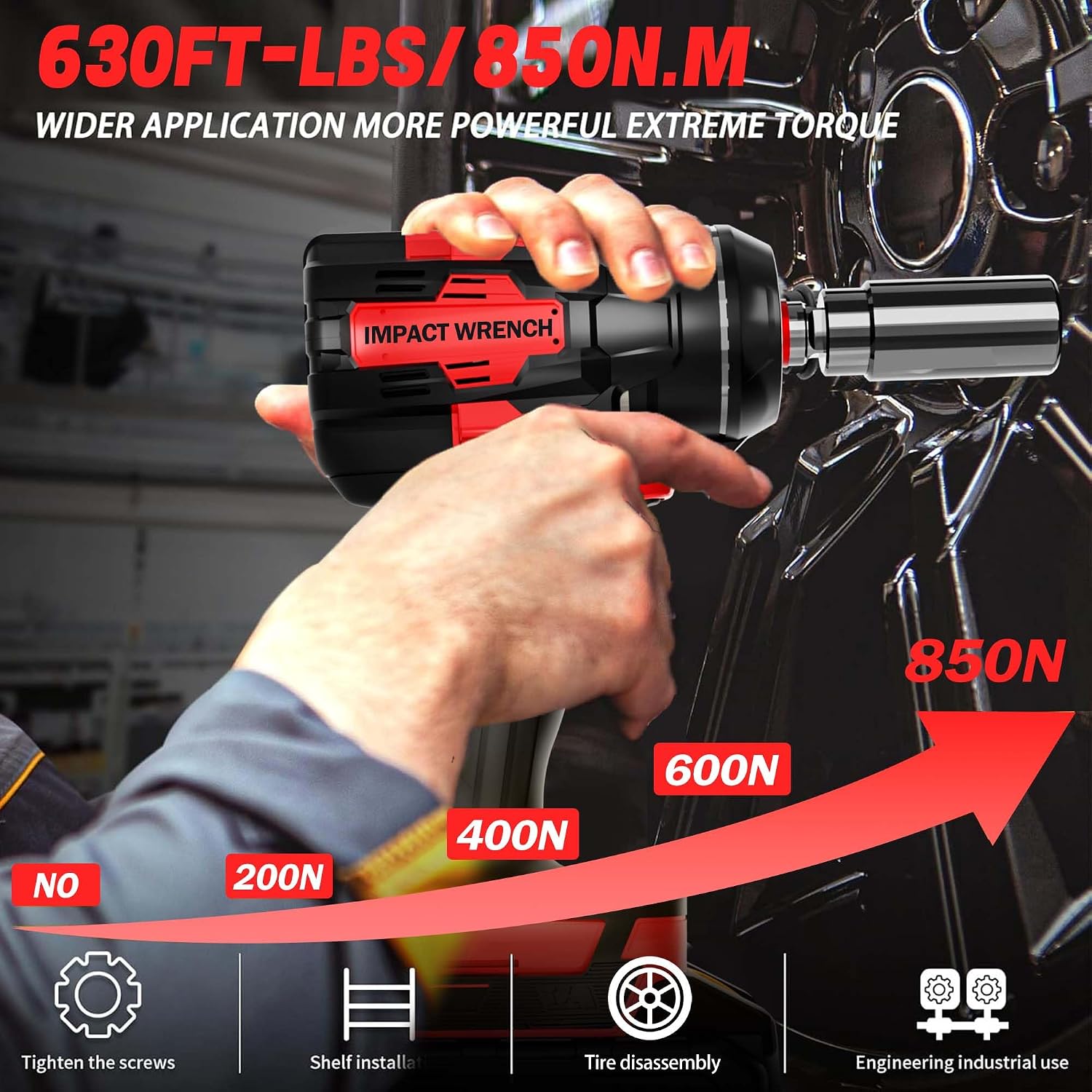 SILVEL Cordless Impact Wrench, MAX 650N.M Brushless Impact Gun 1/2 inch, 2 * 4.0Ah Battery, 6 Sockets, 3300RPM Impact Driver wih Fast Charger