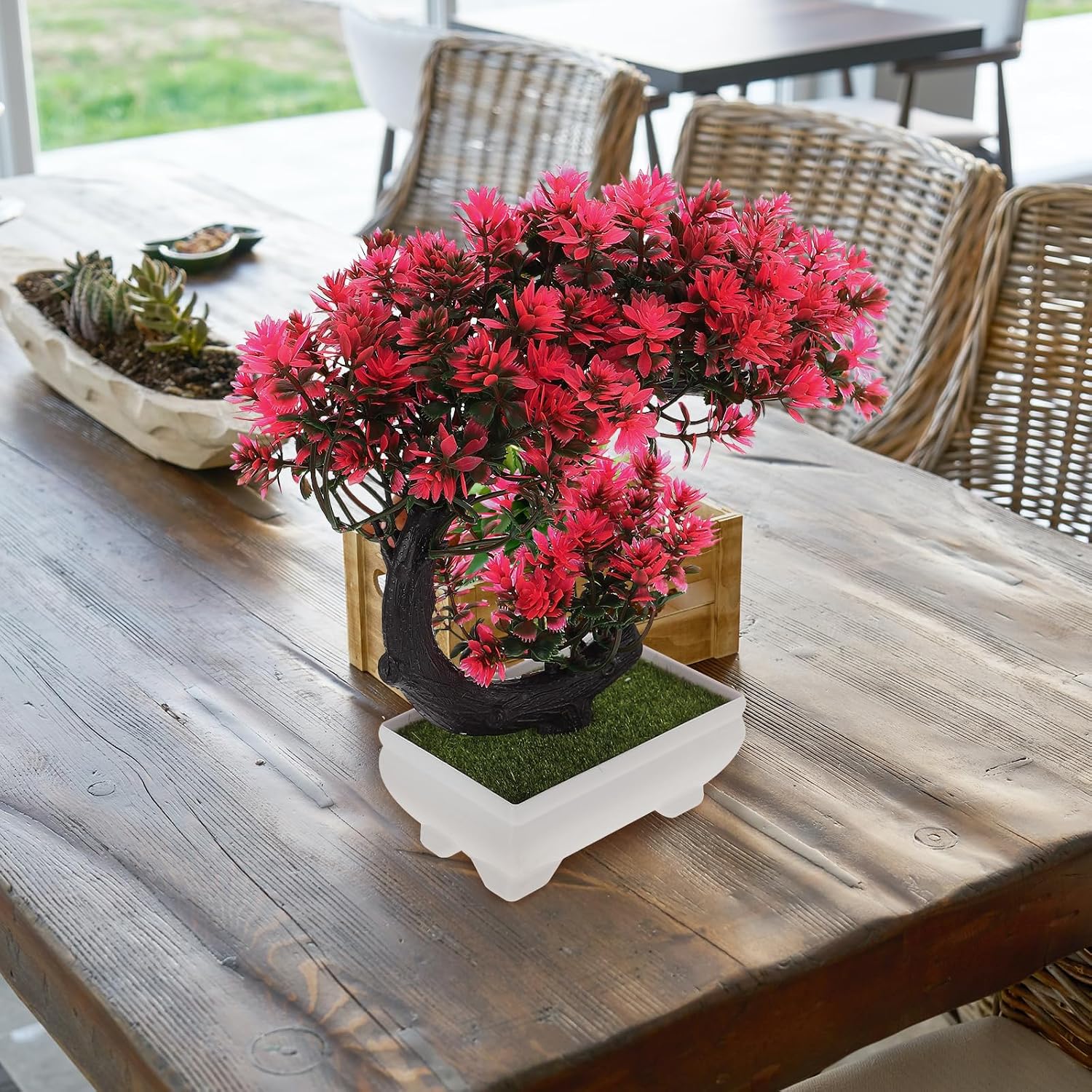 Simulated Green Bonsai Tree Artificial Potted Fake Plant Decor for Home Office Bedroom Bathroom Indoor Decorations Lifelike Faux Potted Bonsai for Tables and Shelves