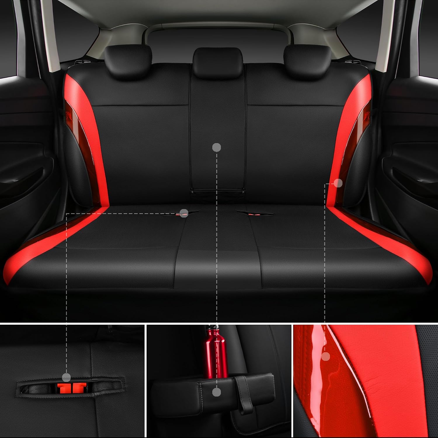 Outlet Jelly Leather Car Seat Covers Full Set,Waterproof Automotive Seat Covers for Cars SUV Sedan Truck,Airbag Compatible,Sporty Universal Fit for Cute Women Girl (Black and Red)