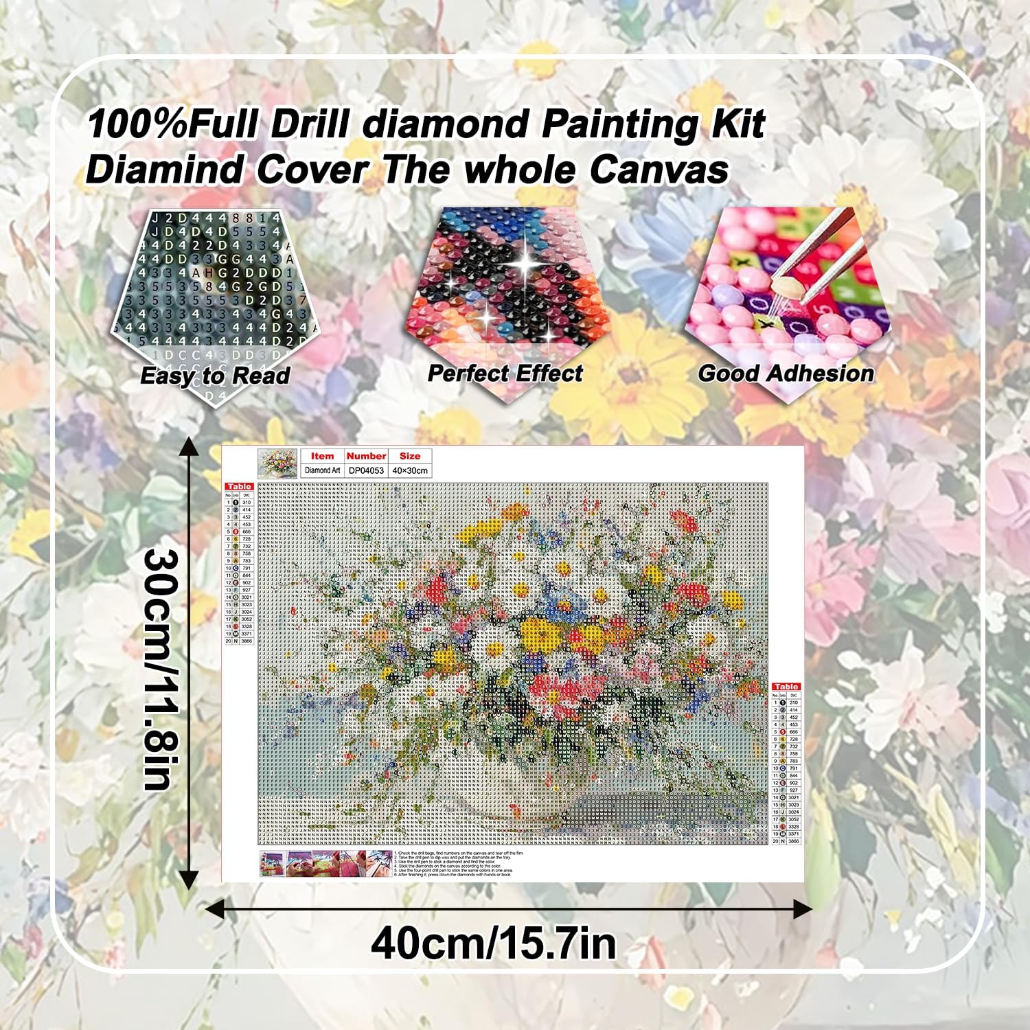 YULIDECO Diamond Art Kits for Adults, Flower Diamond Art,Full Drill Gem Art,DIY Arts and Crafts for Adults, Home Decor Diamond Painting(16x12 Inch) image 4