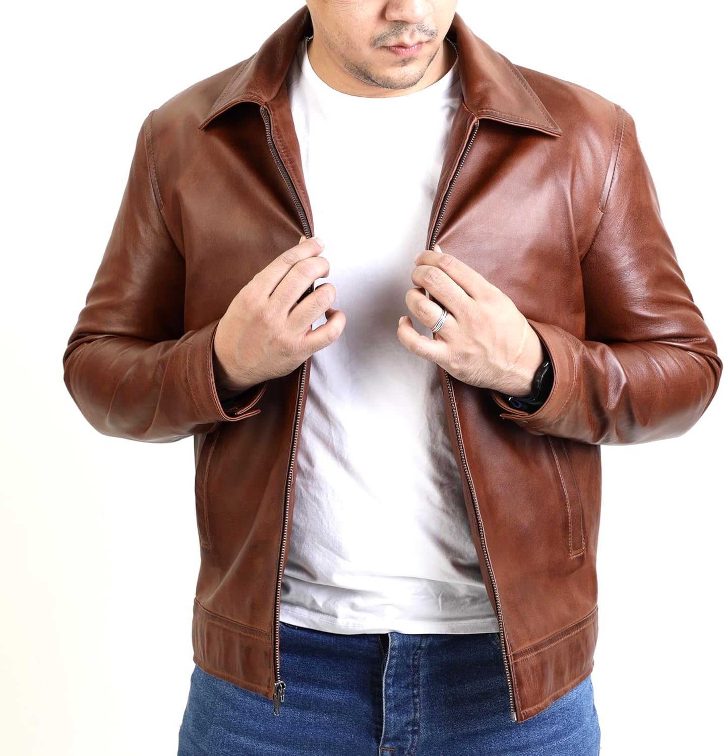 Jild Polo Collar Premium Leather Jacket Men - Old School Classic Style Everyday Wear Real Lambskin Mens Leather Jacket - Image 3