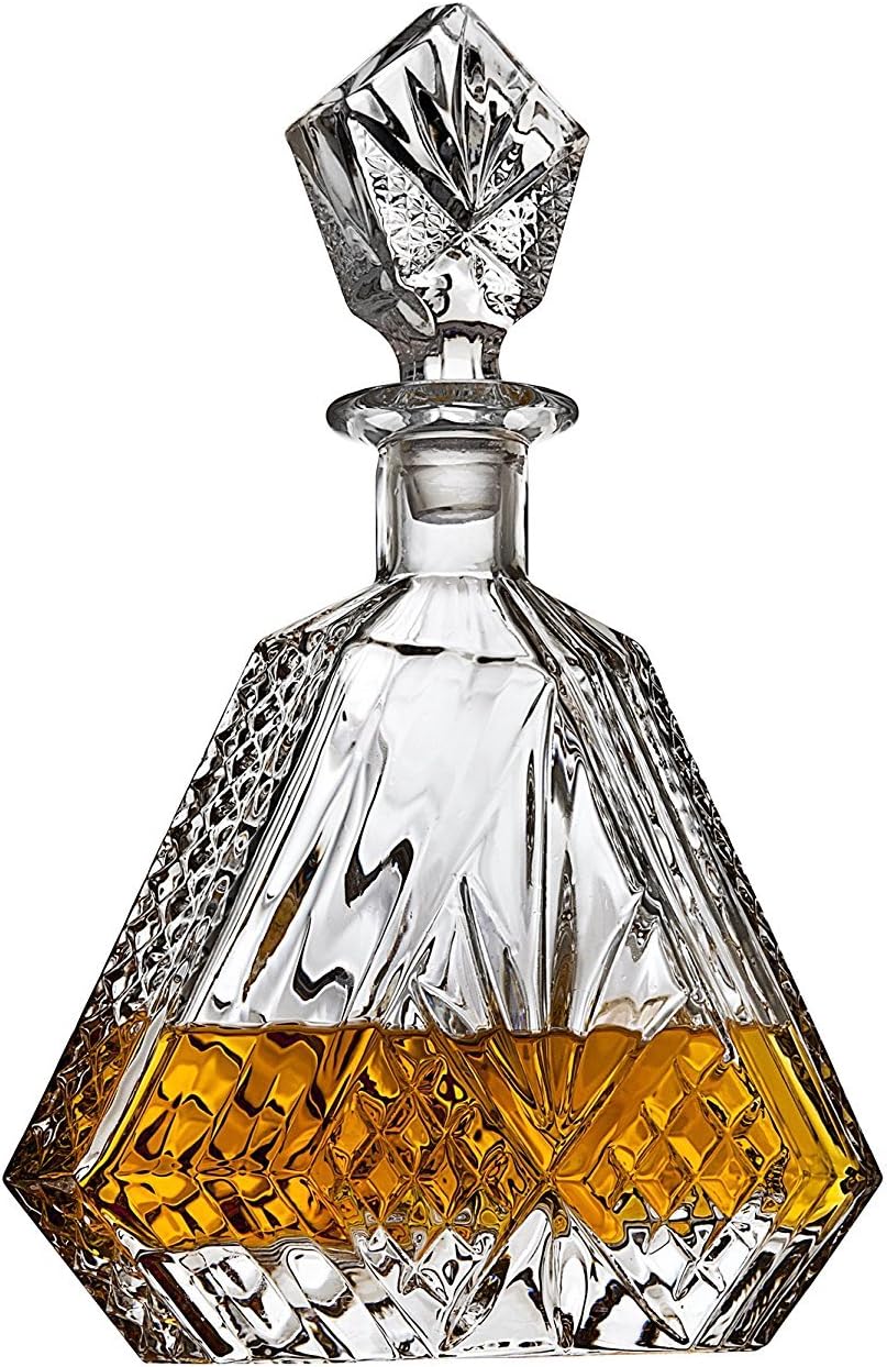 Triangular Crystal Decanter and Barware for Whiskey, Bourbon, and Scotch by HomeWetBar - Crystal Whiskey Decanter