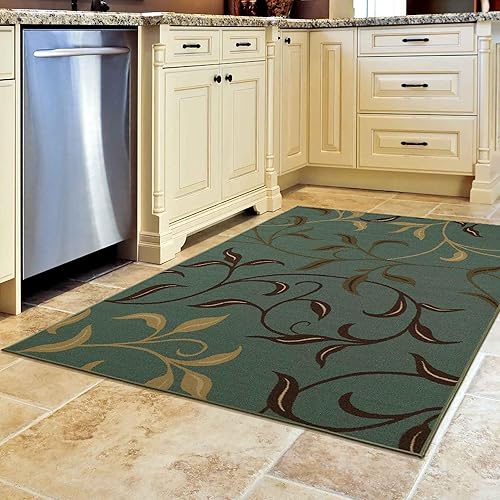 Miniatura 3 de Alfombra antideslizante tradicional, diseño de hojas, con parte trasera de goma, lavable a máquina, 3 x 5, para sala de estar, dormitorio, cocina,