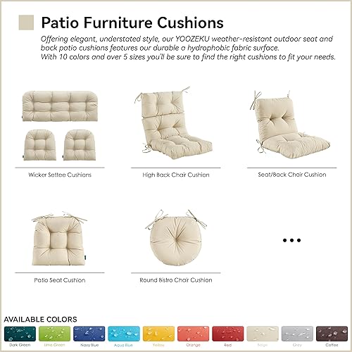 Miniatura 6 de Cojín copetudo para asiento y respaldo de interiores al aire libre, cojín para silla de patio para todo tipo de clima con lazos, para muebles de