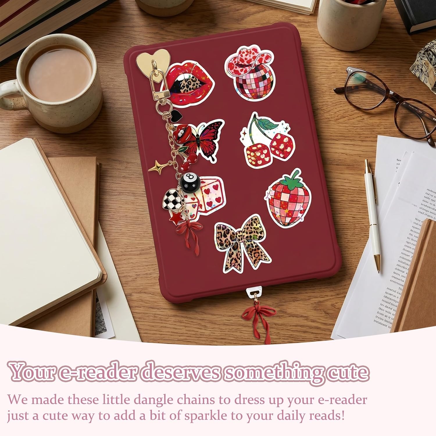 Downtown Girl Chain Charms for Kindle - Rngmsi 104 Pcs Y2K Dust Plug Chain Charms Stickers Set for Kindle, Aesthetic Keychain Strap Charm with Hook Decorating Accessories for E Reader Type C