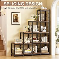 Vista 3 de PAKASEPT Estantería de esquina con 14 estantes, estantería de esquina de escalera, estantería industrial vintage, estante rústico de 5 niveles
