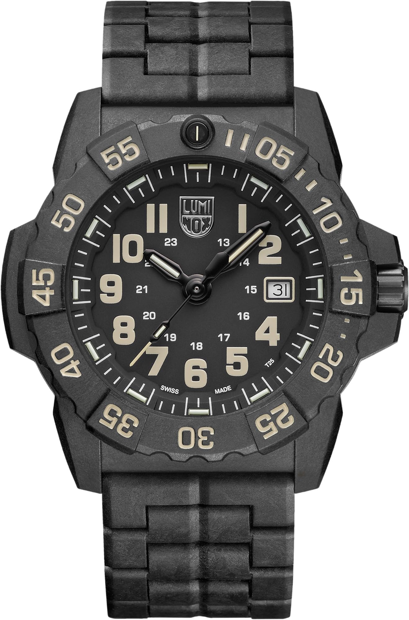 Luminox Navy Seal XS.3510 Militäruhr 45 mm – Taucheruhr Schwarz/Sand aus CARBONOX™, 200 m wasserdicht, Schweizer Quarzwerk, LLT-Beleuchtung, Swiss Made, XS.3510