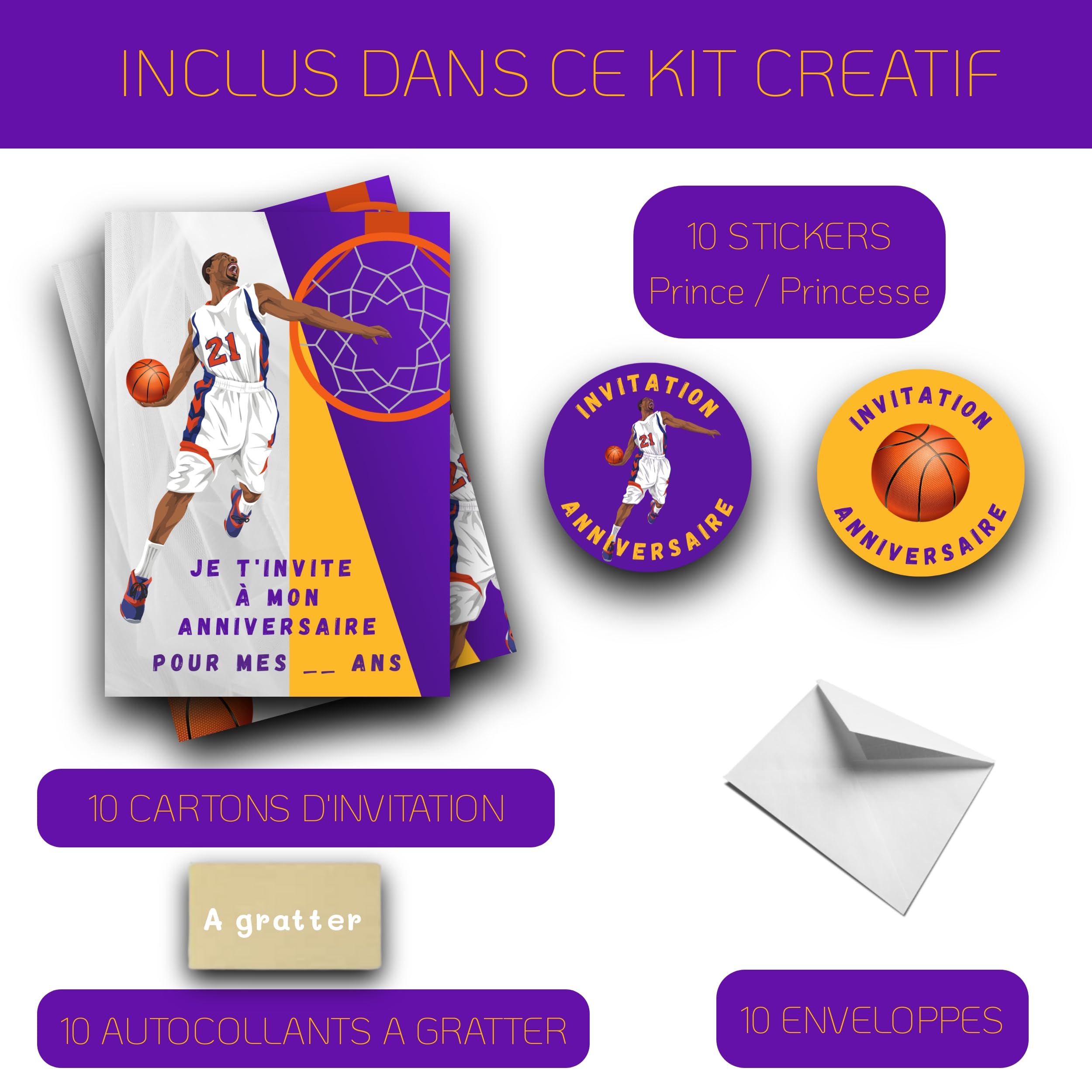 Kit De 10 Cartes D'invitation Anniversaire à Gratter - Thème Travaux, Avec Autocollants Dorés - Fabriqué En France