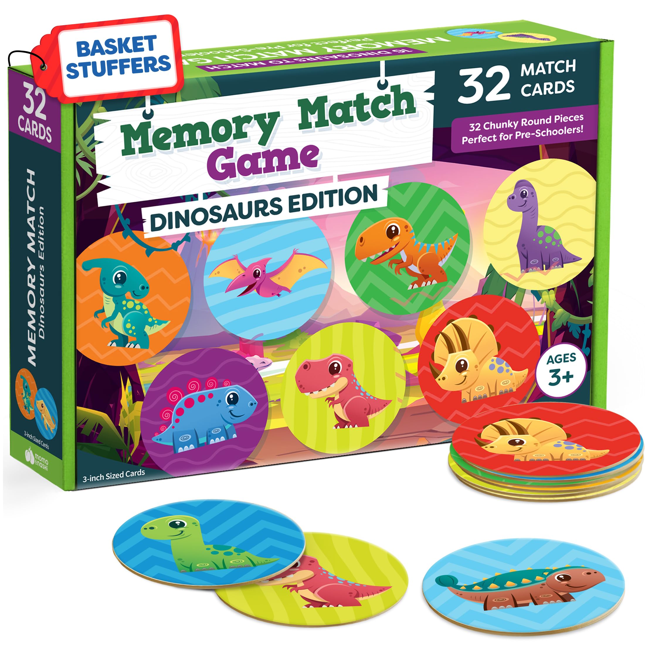 Momo & Nashi Dinosaur Toys for Kids 3-5 Matching Game - 32pc Dinosaur Games for Kids Memory Game - Kindergarten Preschool Educational Toys - Gifts for