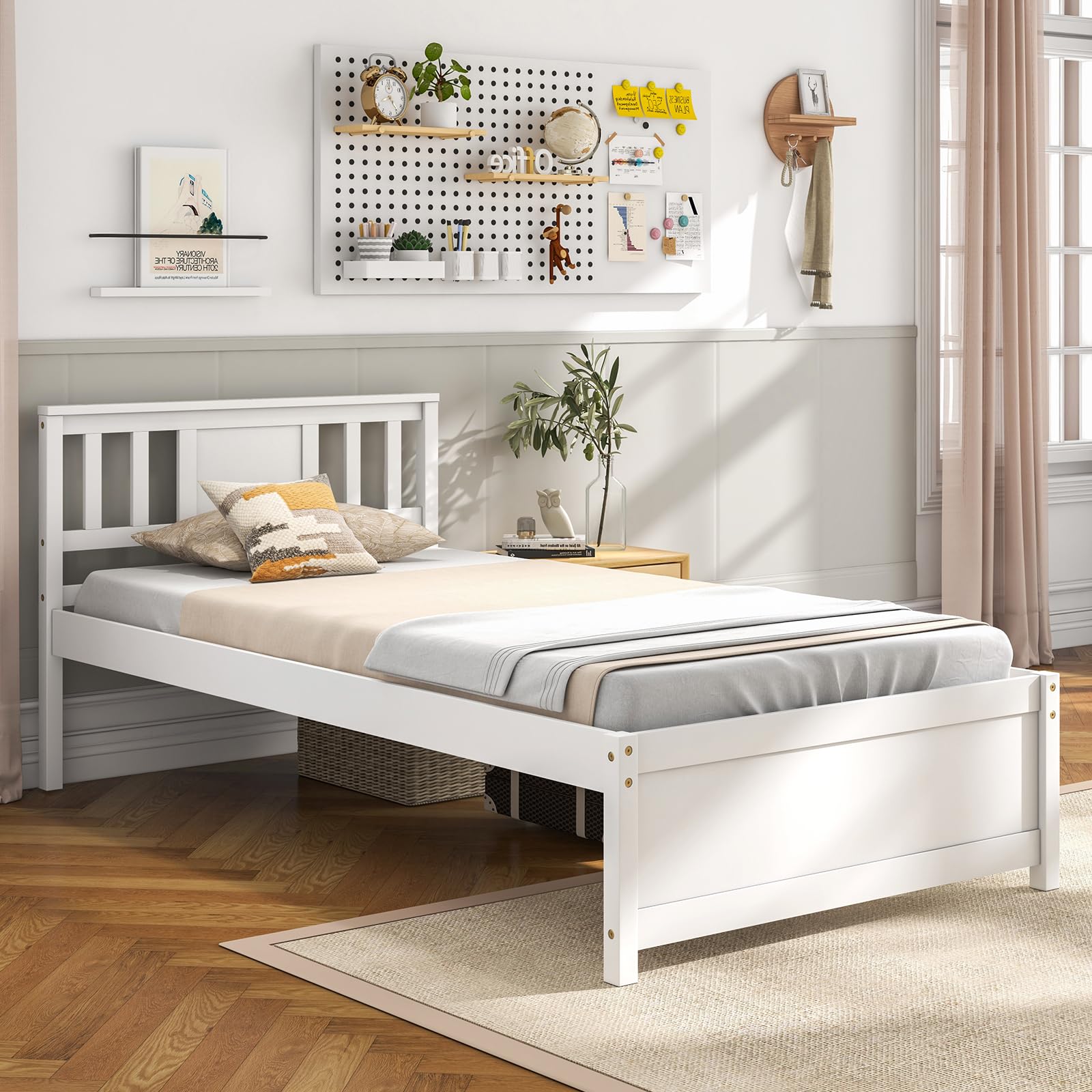 Amazon.com: Giantex Wood Twin Bed Frames with Headboard, Mid
