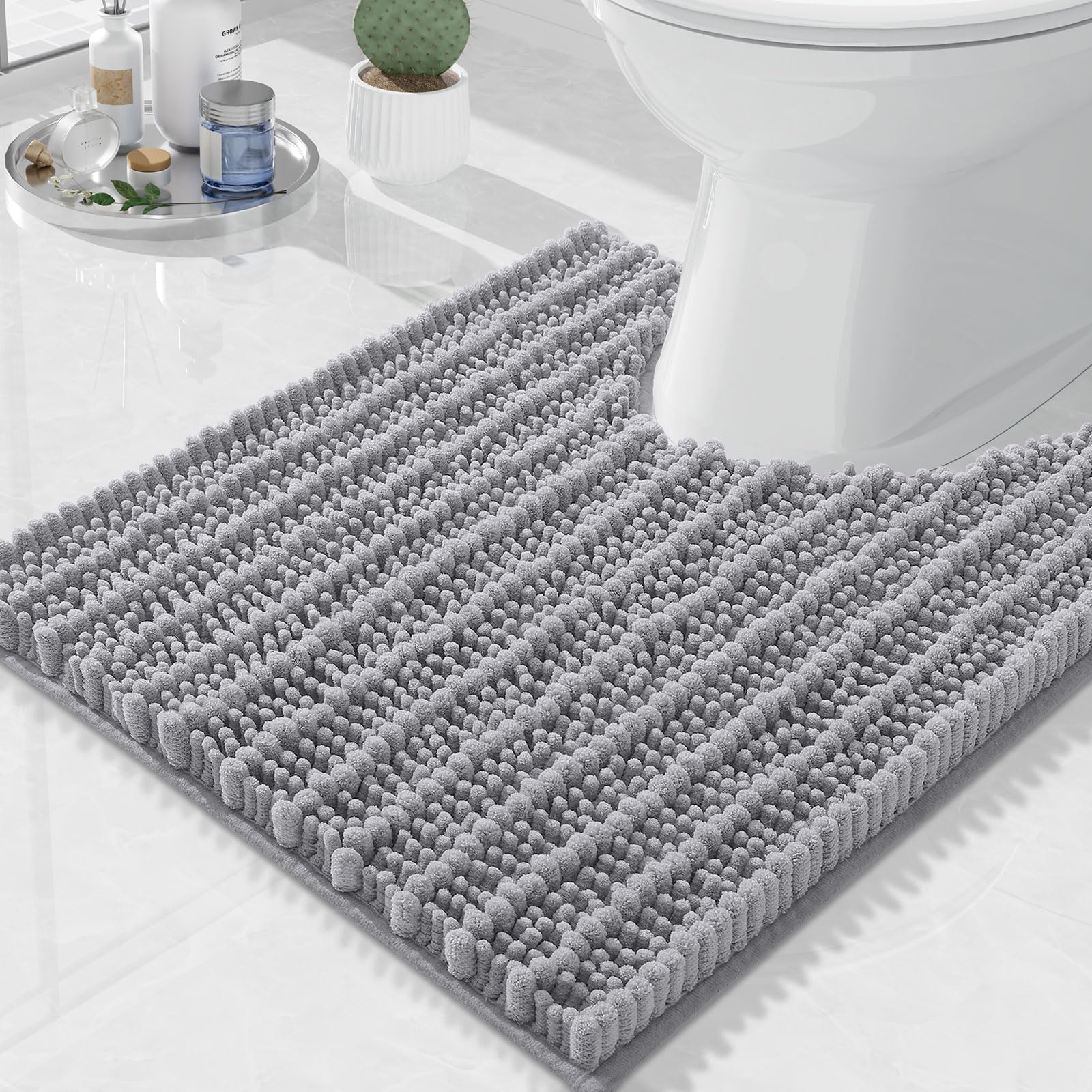 Arotive Toilet Rugs U-Shaped 20x20, Soft Absorbent Chenille Shaggy Bath Mat