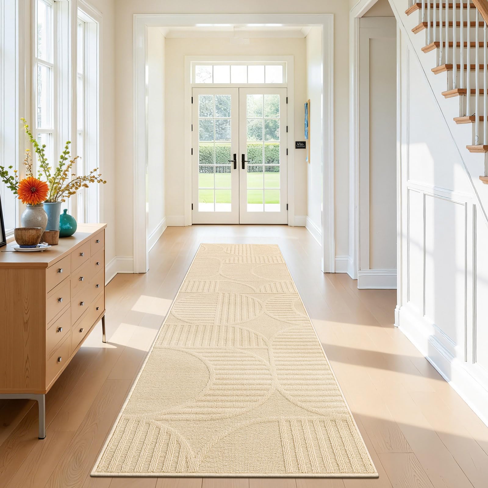 SHACOS Beige Tapis Couloir Long 60x300 cm Antidérapant