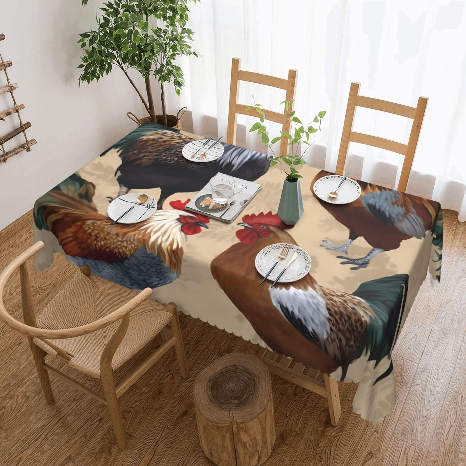 Nappe rectangulaire imperméable anti-déversement lavable à motif coq et poule