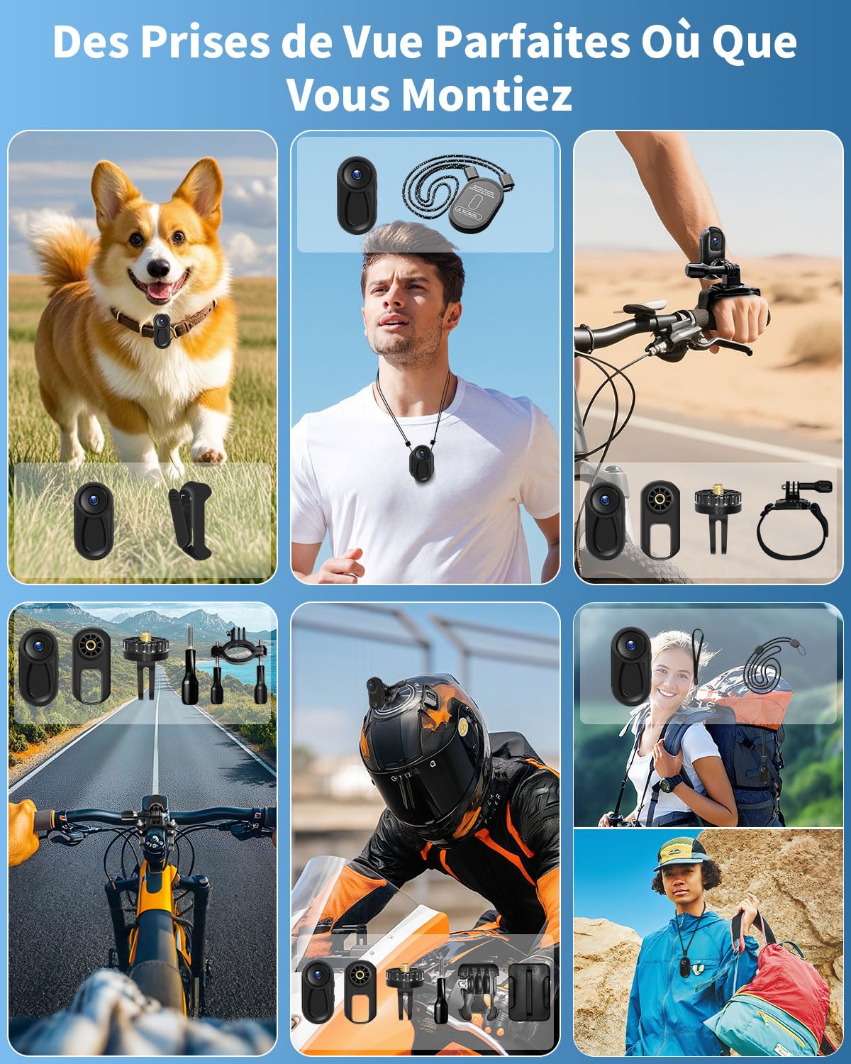 UYIKOO Mini Caméra Sport, 32GB Action Cam 1080P HD, 120° Caméra d'Action Camera Corporelle Vlog avec Vision Nocturne Caméra de Casque Moto Multifonction Accessoires