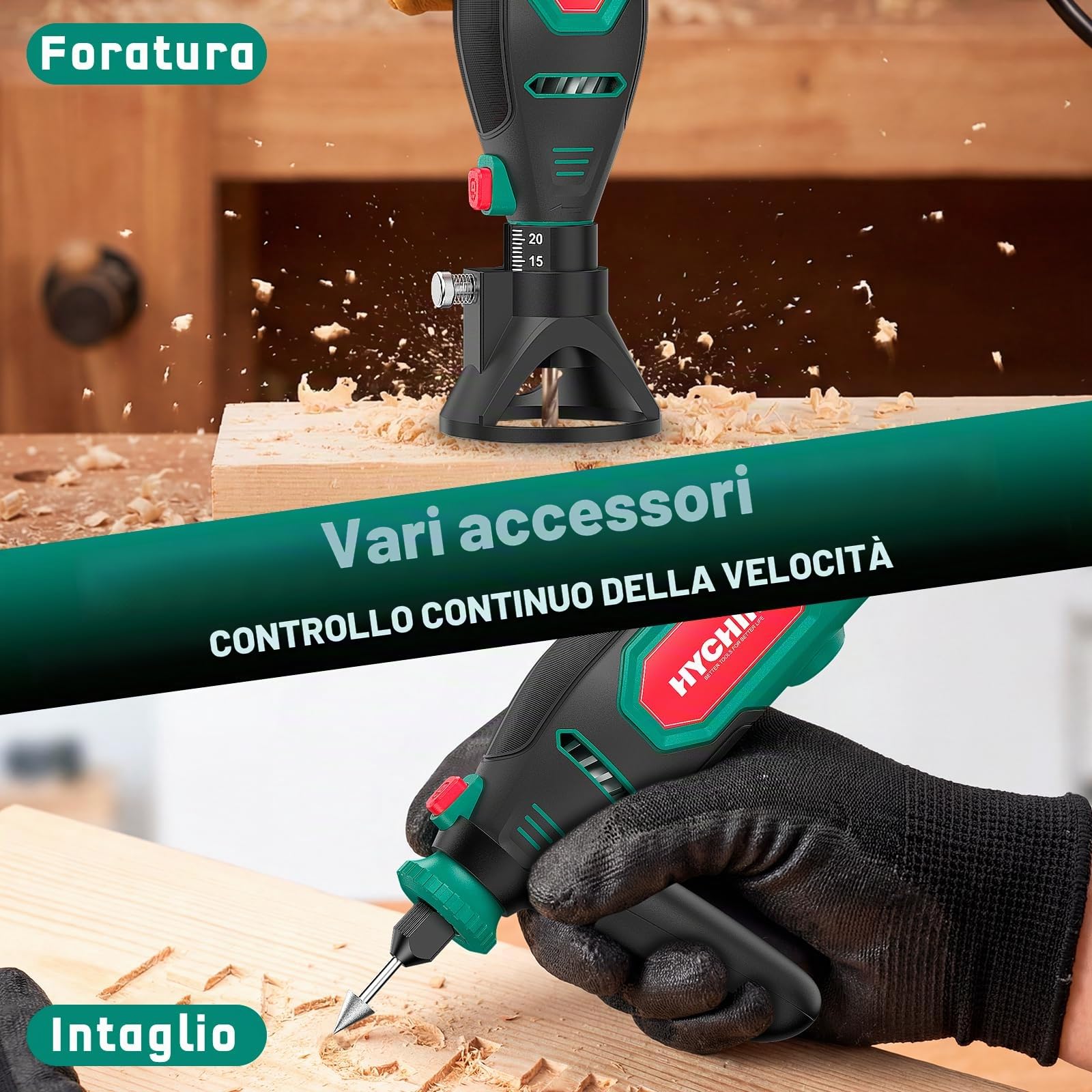 HYCHIKA Utensile Rotante 150W con affilacatene, 7 vel 10.000-33.000 giri/min. 167 accessori per levigatura, lucidatura, taglio, foratura e incisione