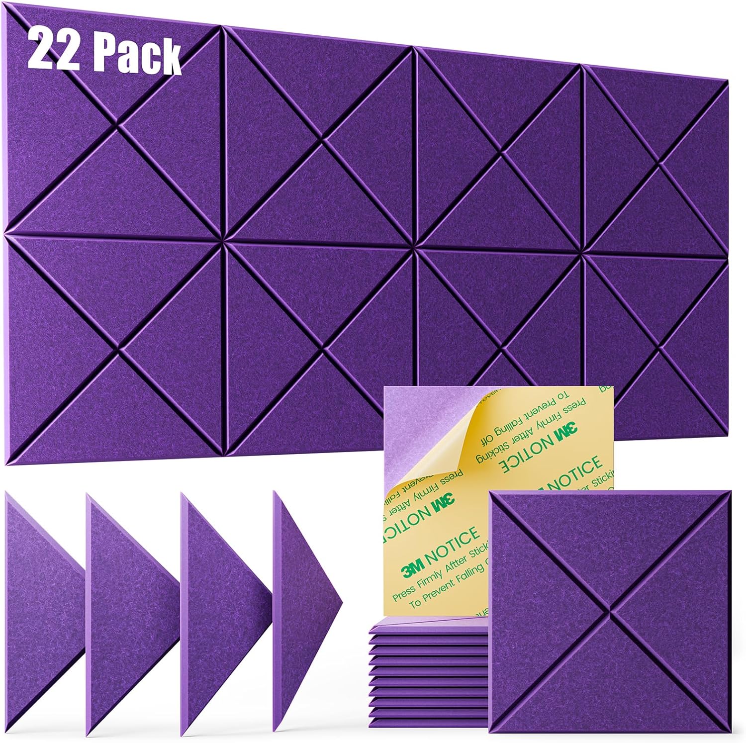 22 Pack Acoustic Panels Sound Absorbing,Sound Proof Foam Panels for Walls,High Density Soundproof Wall Panels Peel and Stick,Self-Adhesive Sound Dampening Panels 12" X 12" X 0.4"-Violet