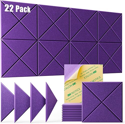Miniatura 9 de Paquete de 22 paneles acústicos autoadhesivos, 12"X 12"X 0.4" paneles de espuma insonorizante, paneles de pared insonorizados de alta densidad,