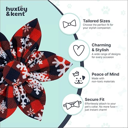 Miniatura 4 de Huxley & Kent Molinete para mascotas  Scottish Check (grande)  Accesorio de collar de velcro navideño para perrosgatos  Accesorio de collar de lazo